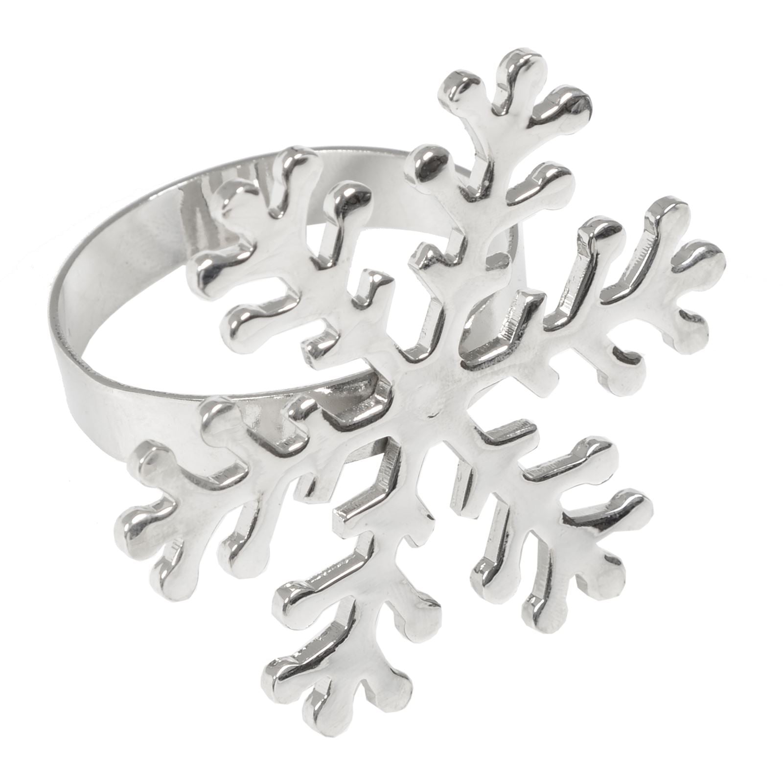 Mr Crimbo Set of 4 Silver Christmas Napkin Rings Tableware - MrCrimbo.co.uk -XS5838 - Snowflake -christmas napkins